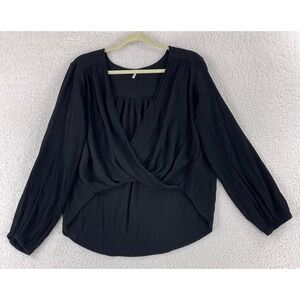 Free People Check On It Wrap Shirt‎ Womens Small Black Long Sleeve V-Neck Casual